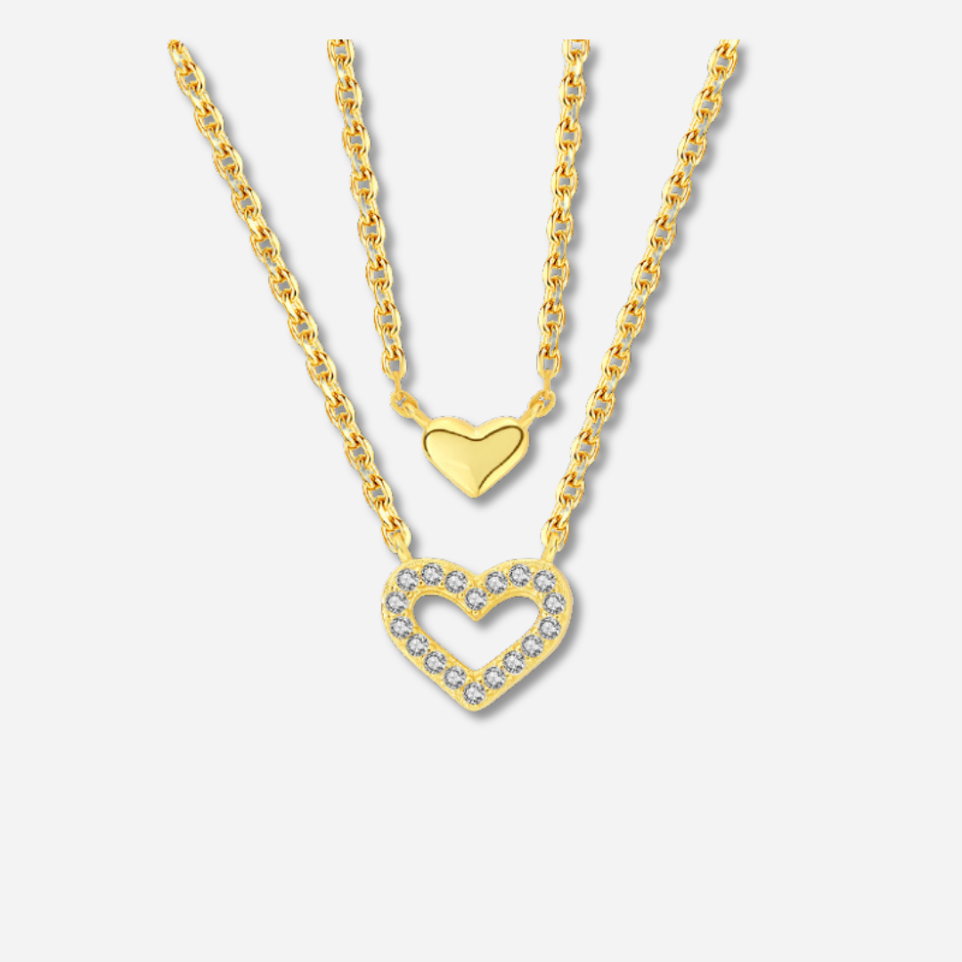 Divina Heart Double Layered Necklace  Layered Necklace J’Adore Jewelry Gold