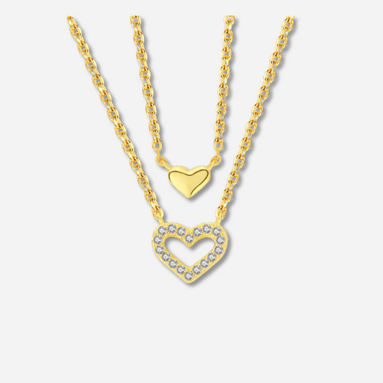 Divina Heart Double Layered Necklace  Layered Necklace J’Adore Jewelry Gold