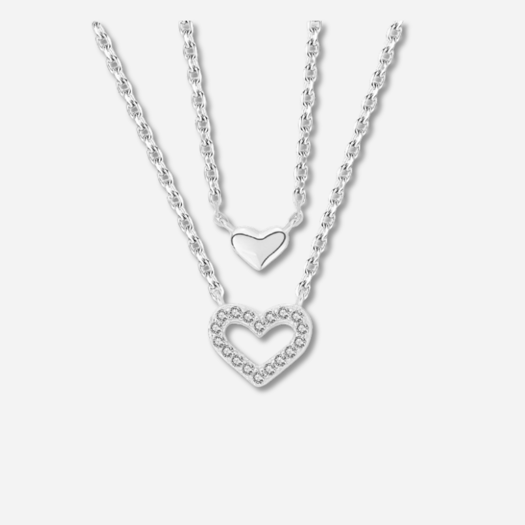 Divina Heart Double Layered Necklace  Layered Necklace J’Adore Jewelry Silver