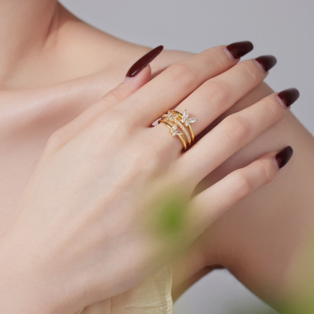 Kia Three Layers Butterfly Ring  layered ring J’Adore Jewelry