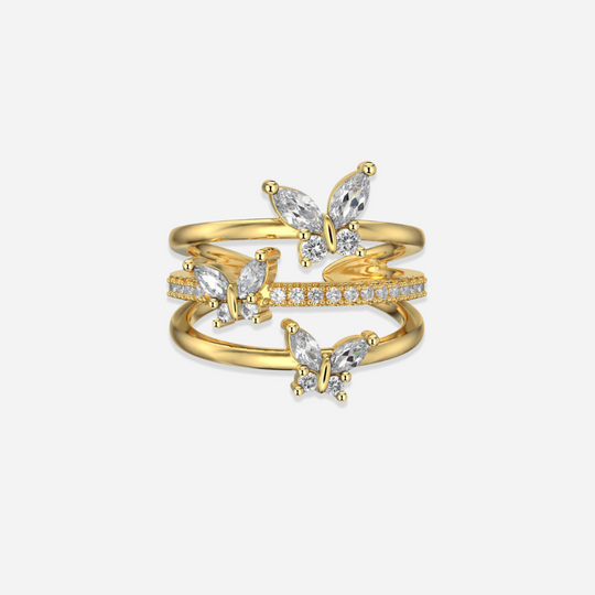 Kia Three Layers Butterfly Ring  layered ring J’Adore Jewelry Gold-White