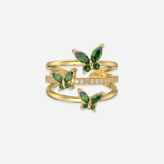 Kia Three Layers Butterfly Ring  layered ring J’Adore Jewelry Gold-Green