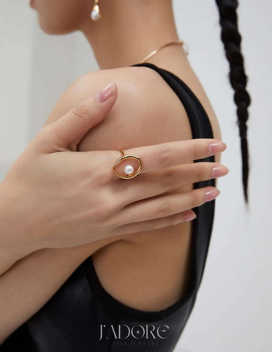 Minimalist Pearl Loop Ring - J’Adore Jewelry