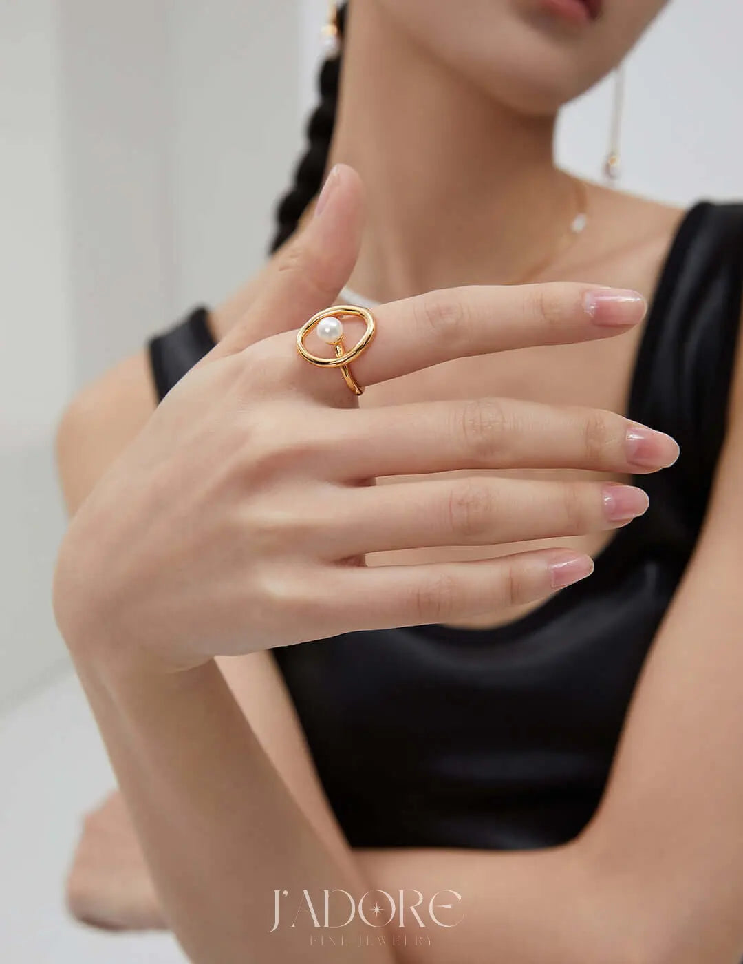 Minimalist Pearl Loop Ring - J’Adore Jewelry