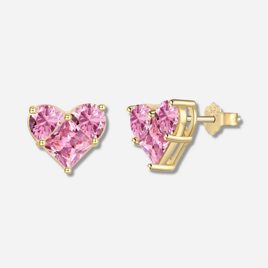 Tinnie Sparkling Heart Stud Earrings  Stud Earrings J’Adore Jewelry Gold-Pink