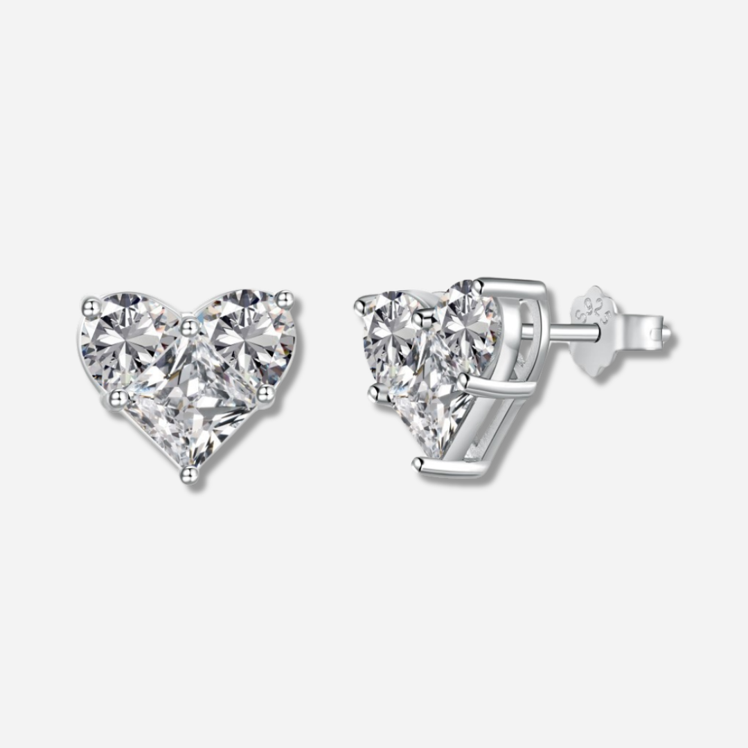 Tinnie Sparkling Heart Stud Earrings  Stud Earrings J’Adore Jewelry Silver-White