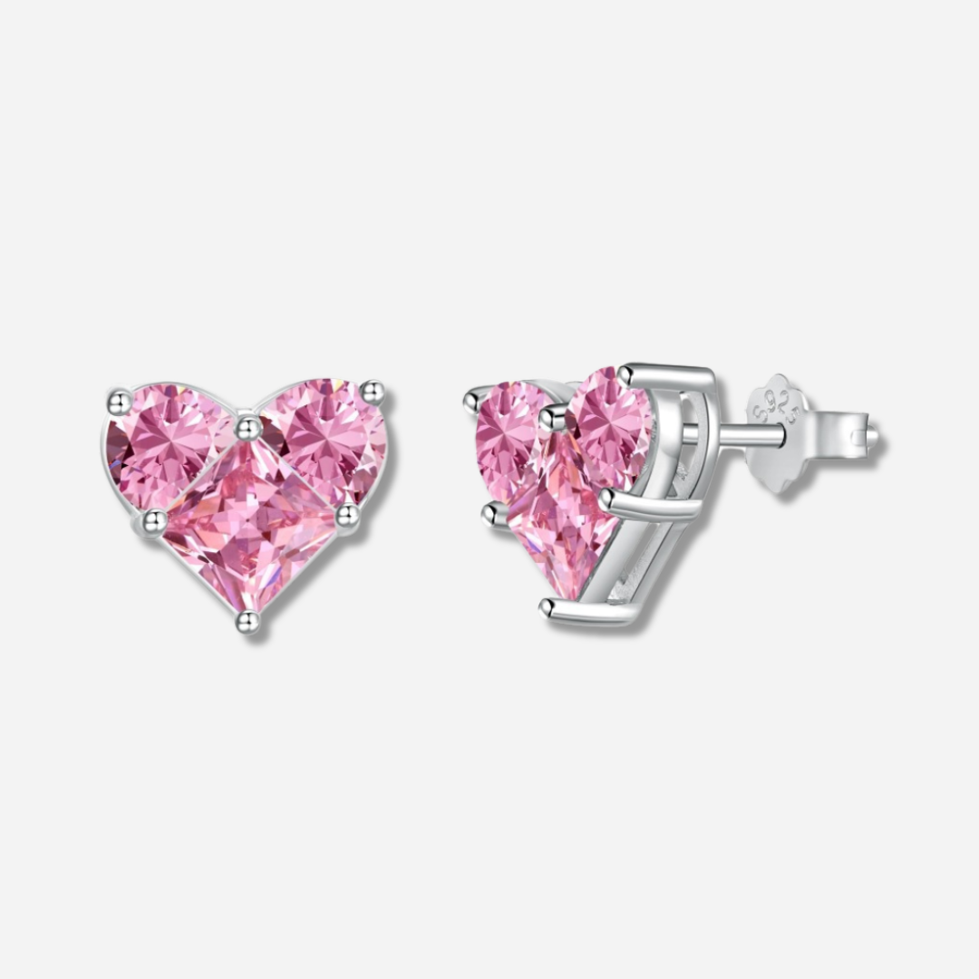 Tinnie Sparkling Heart Stud Earrings  Stud Earrings J’Adore Jewelry Silver-Pink