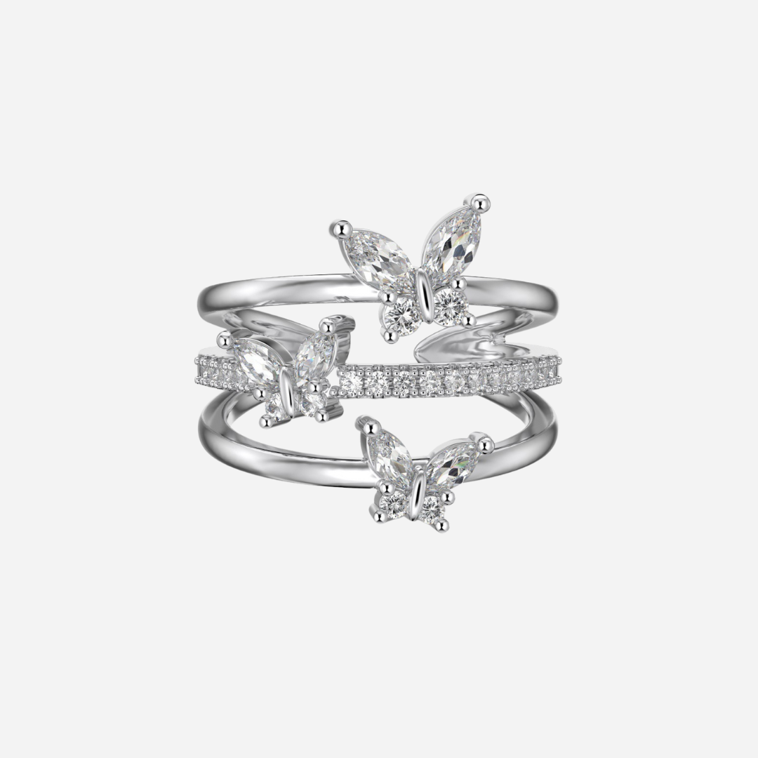 Kia Three Layers Butterfly Ring  layered ring J’Adore Jewelry Silver-White