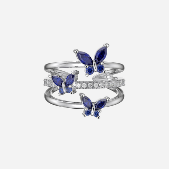 Kia Three Layers Butterfly Ring  layered ring J’Adore Jewelry Silver-Blue