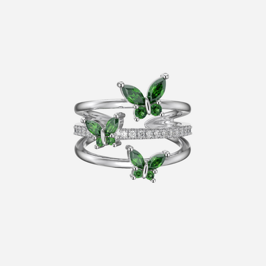 Kia Three Layers Butterfly Ring  layered ring J’Adore Jewelry Silver-Green