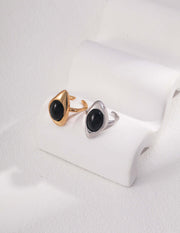 An Artisan Carved Agate ring featuring a stunning onyx stone set in 18K gold vermeil.